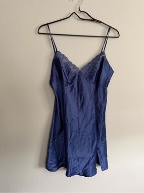 Victoria’s Secret Lace-Trim Navy Satin Slip Dress